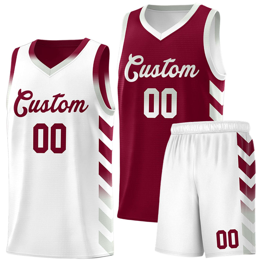 Custom White Crimson Reversible Basketball Jersey Kits - Side Arrow Crimson Gray Gradient | BuyFootballJersey