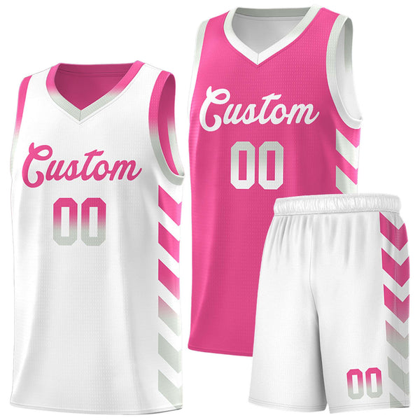 Custom White Pink Reversible Basketball Jersey Kits - Side Arrow Pink Gray Gradient | BuyFootballJersey
