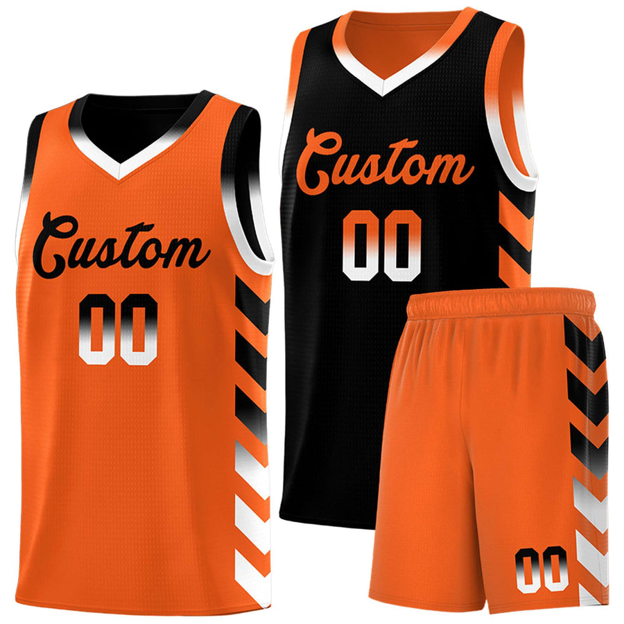 Custom Orange Black Reversible Basketball Jersey Kits - Side Arrow Black White Gradient | BuyFootballJersey