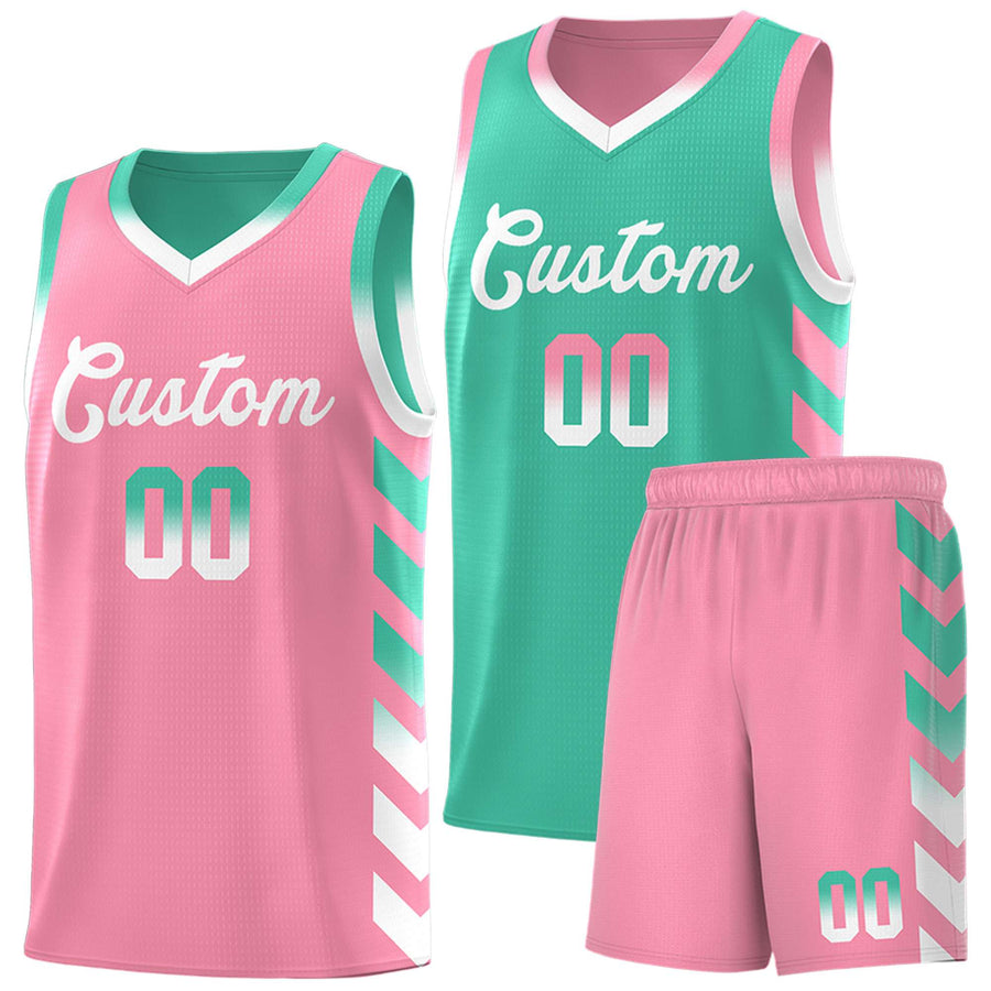 Custom Light Pink Bright Green Reversible Basketball Jersey Kits - Side Arrow Bright Green White Gradient | BuyFootballJersey