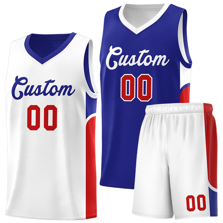 Custom Royal White Side U-shaped Patttern Double Side Sports Uniform Basketball Jersey | BuyFootballJersey