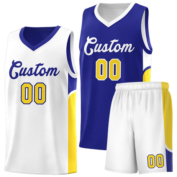 Custom Royal White Side U-shaped Patttern Double Side Sports Uniform Basketball Jersey | BuyFootballJersey