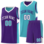 Custom Sky Blue Purple Side U-shaped Patttern Double Side Sports Uniform Basketball Jersey | BuyFootballJersey