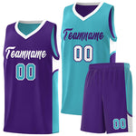 Custom Sky Blue Purple Side U-shaped Patttern Double Side Sports Uniform Basketball Jersey | BuyFootballJersey
