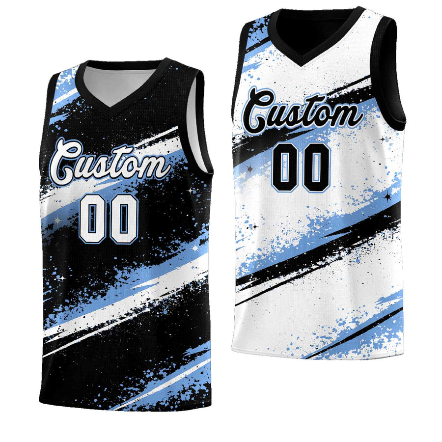 Custom Black Light Blue White Basketball Jersey Stellar Strike Series Splash Quick-Drying | BuyFootballJersey