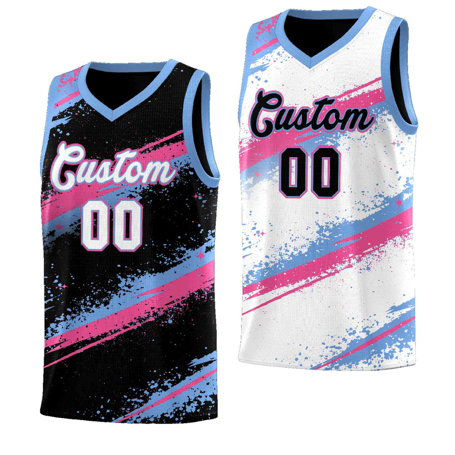 Custom Black Pink Light Blue Basketball Jersey Stellar Strike Series Reversible Lightweight | BuyFootballJersey