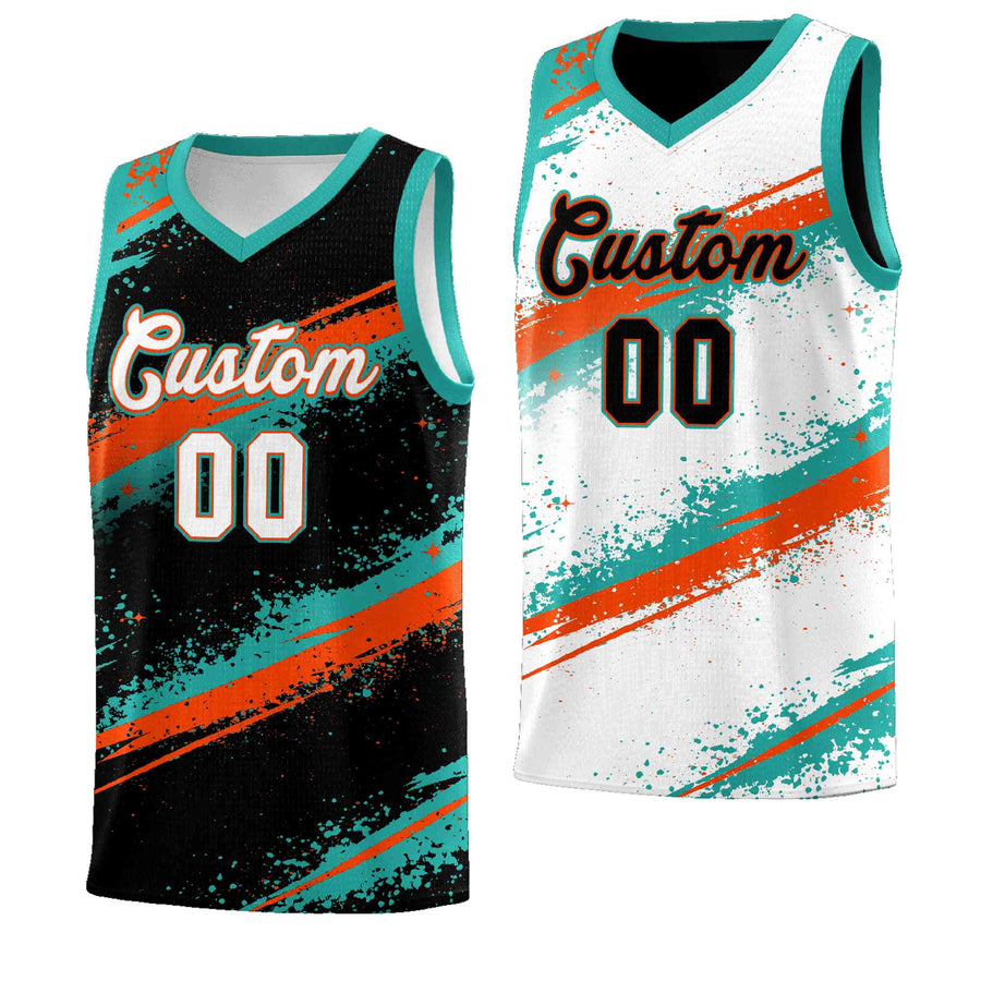 Custom Black Aqua Orange Basketball Jersey Stellar Strike Series Velocity Drapable | BuyFootballJersey