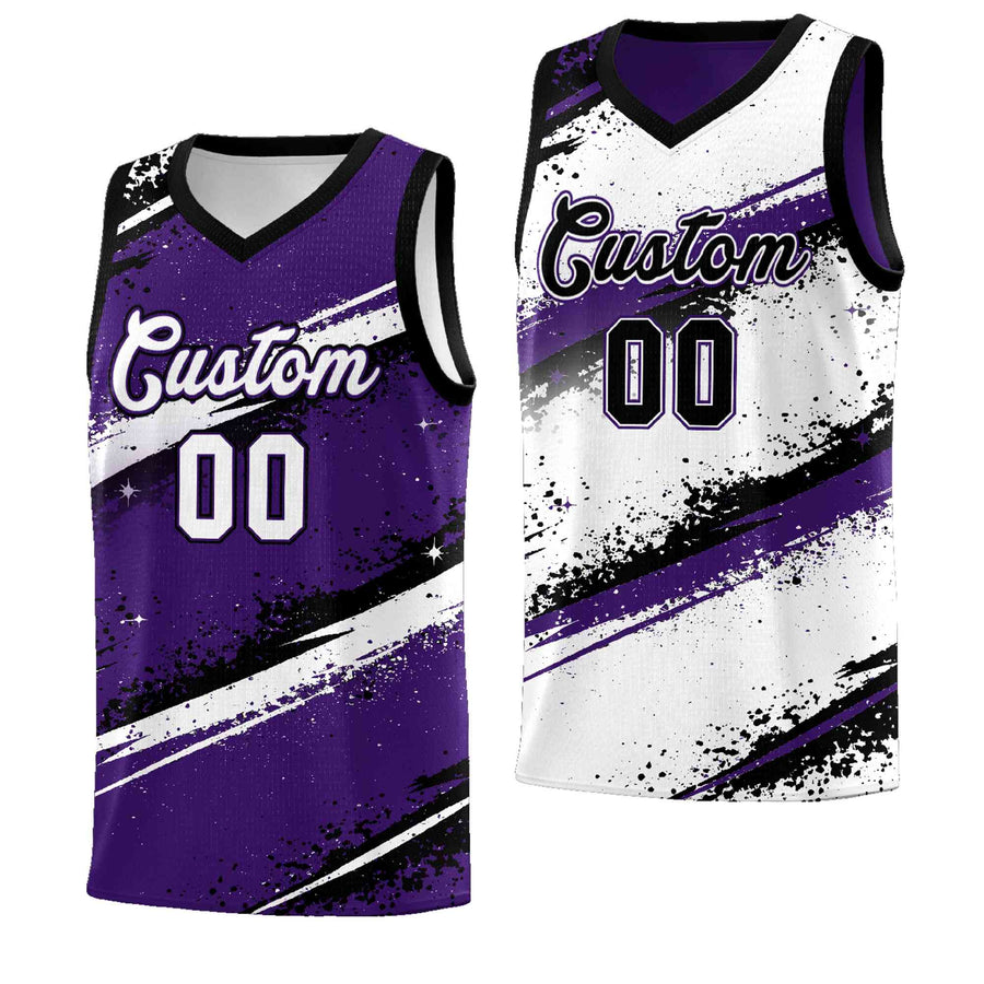 Custom Purple Black White Basketball Jersey Stellar Strike Series Impact Breathable | BuyFootballJersey