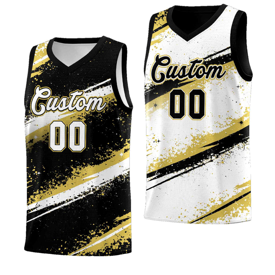Custom Black Old Gold White Basketball Jersey Stellar Strike Series Reversible Wrinkle-Resistant | BuyFootballJersey