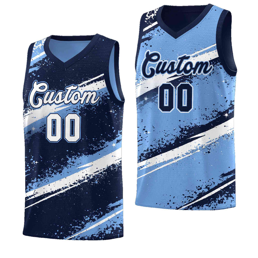 Custom Navy Light Blue White Basketball Jersey Stellar Strike Series Dynamic Drapable | BuyFootballJersey