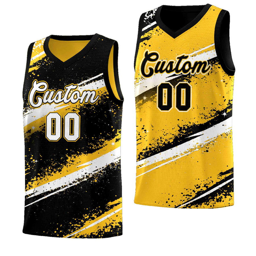 Custom Black Yellow White Basketball Jersey Stellar Strike Series Splash Wrinkle-Resistant | BuyFootballJersey