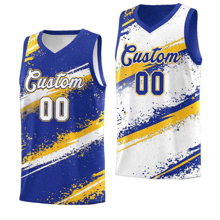 Custom Royal Blue Yellow White Basketball Jersey Stellar Strike Series Cosmic Quick-Drying | BuyFootballJersey
