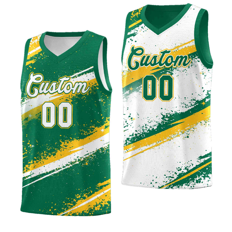 Custom Kelly Green Yellow White Basketball Jersey Stellar Strike Series Reversible Sublimation Printing | BuyFootballJersey