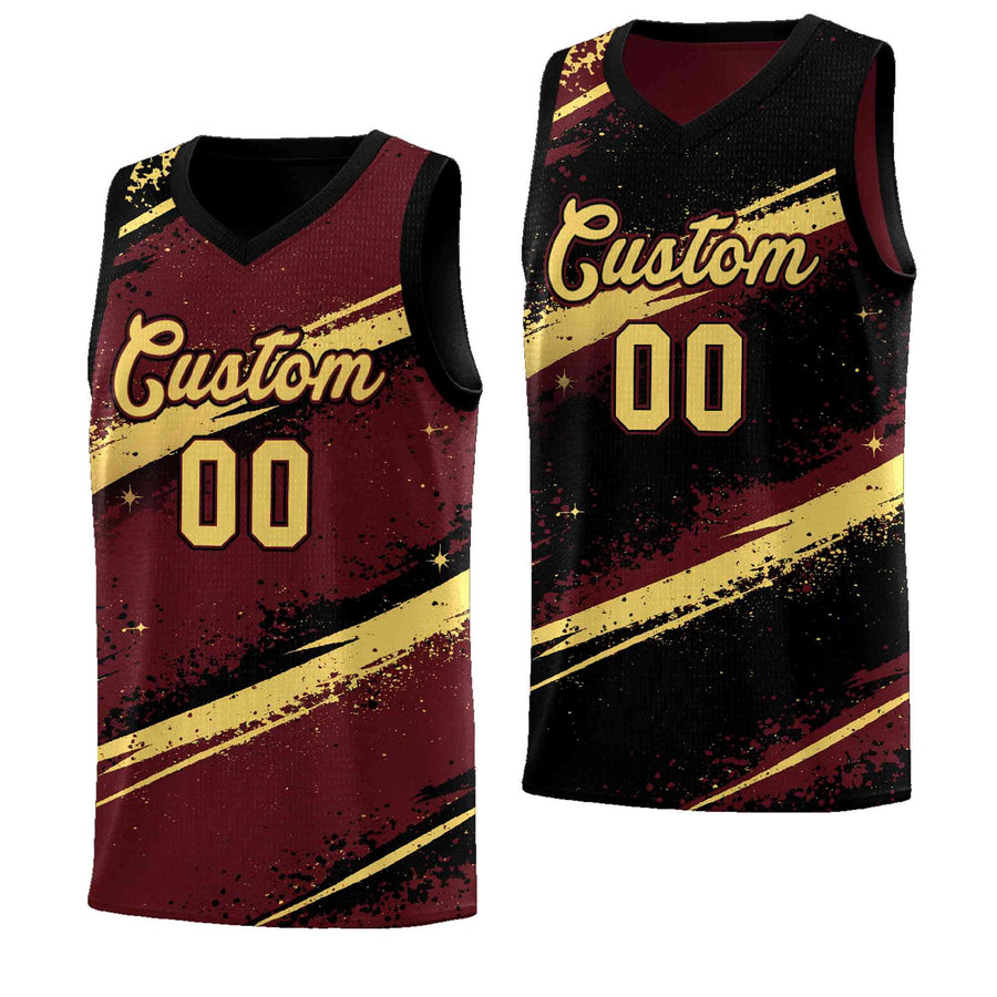 Custom Burgundy Black Khaki Basketball Jersey Stellar Strike Series Velocity Quick-Drying | BuyFootballJersey