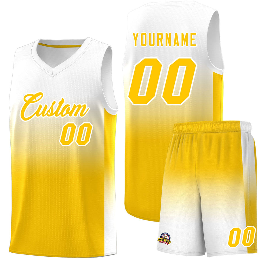 Custom White Yellow Gradient Fashion Sets Sports Uniform Basketball Jersey ¨C | BuyFootballJersey