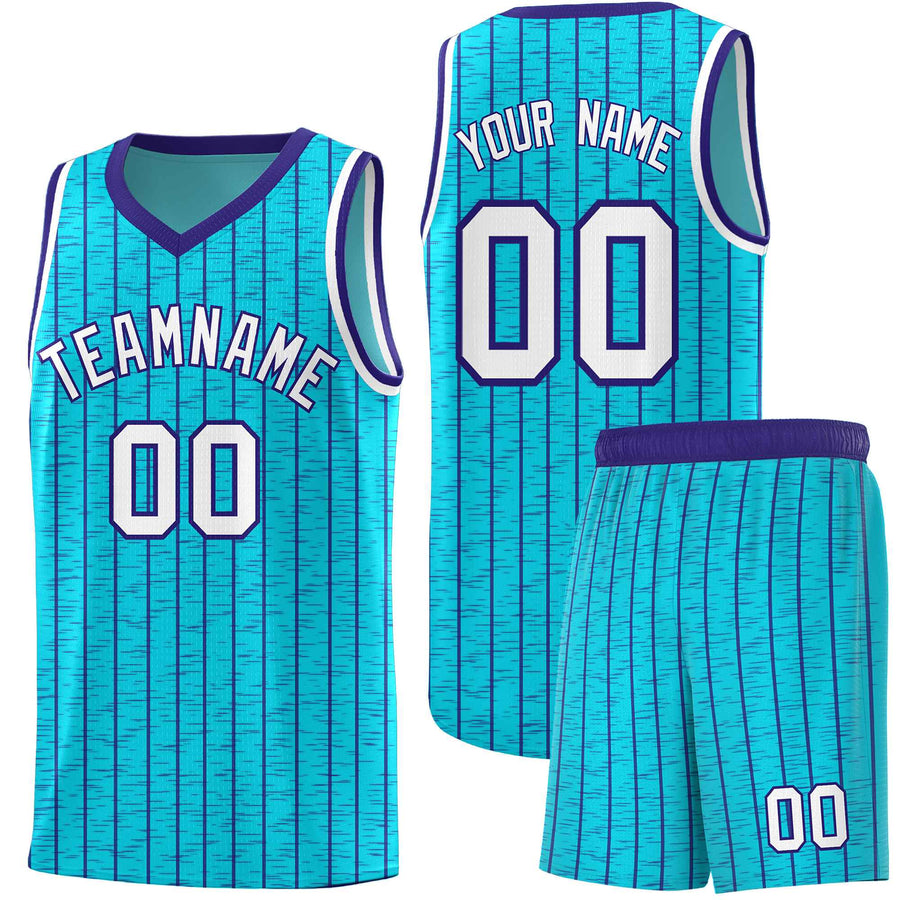 Custom Sky Blue Custom Gray Pinstripe Retro Sets Uniform Basketball Jersey | BuyFootballJersey