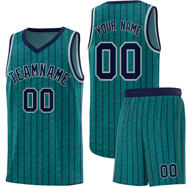 Custom Teal Custom Gray Pinstripe Retro Sets Uniform Basketball Jersey | BuyFootballJersey