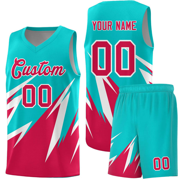 Custom Aqua Abstract Mountain Pattern Sports Uniform Basketball Jersey | BuyFootballJersey