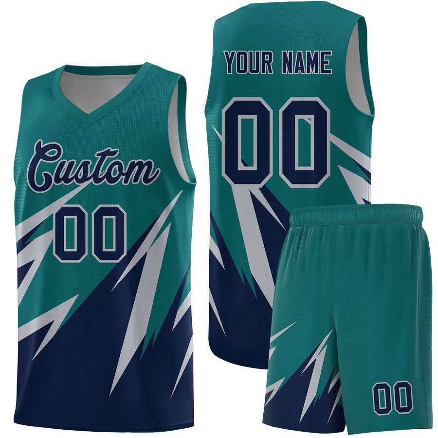 Custom Teal Abstract Mountain Pattern Sports Uniform Basketball Jersey | BuyFootballJersey