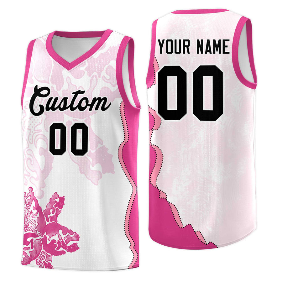 Custom White Pink Basketball Jersey - Illusion Flower Graffiti Moisture-Wicking | BuyFootballJersey