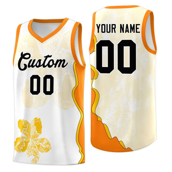 Custom White Orange Basketball Jersey - Illusion Flower Graffiti Wrinkle-Resistant | BuyFootballJersey
