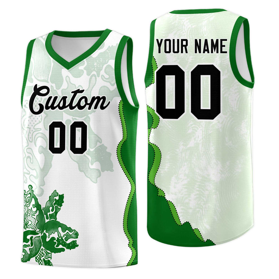 Custom White Kelly Green Basketball Jersey - Illusion Flower Graffiti Lightweight | BuyFootballJersey