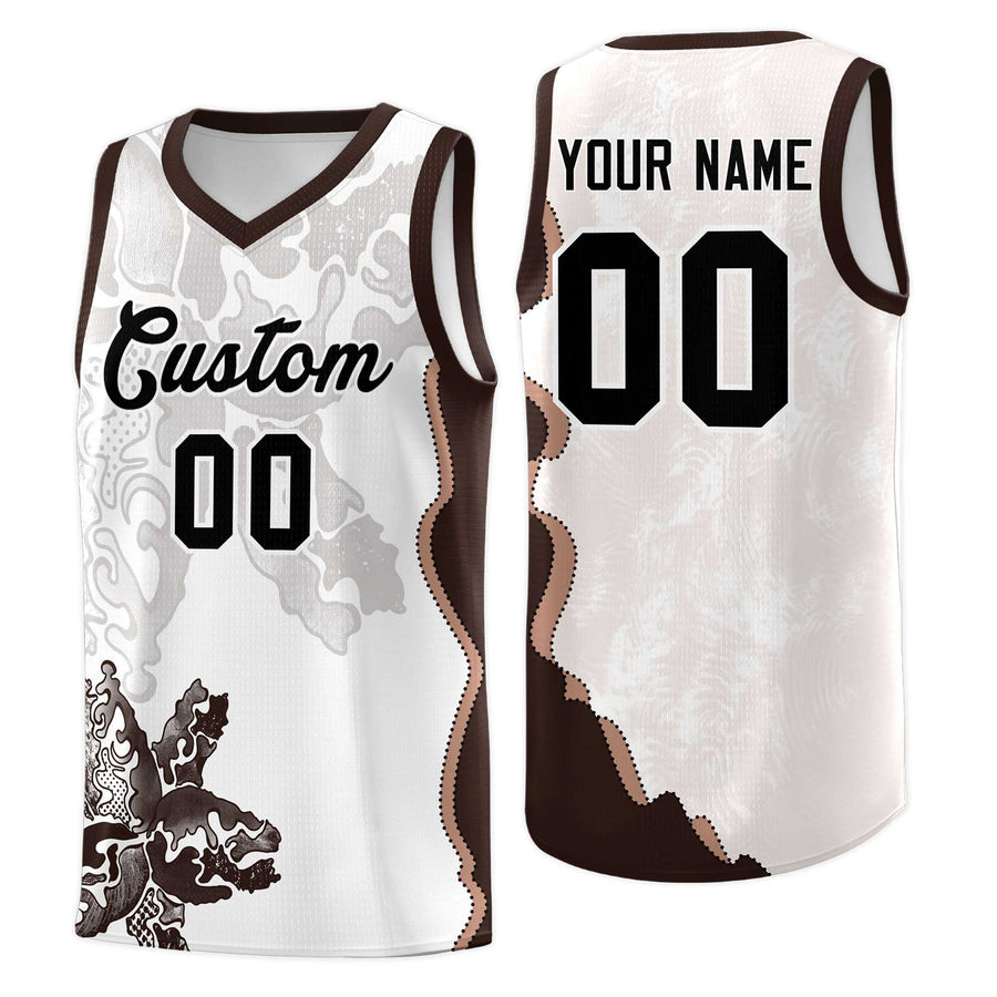 Custom White Brown Basketball Jersey - Illusion Flower Graffiti Sublimation Printing | BuyFootballJersey