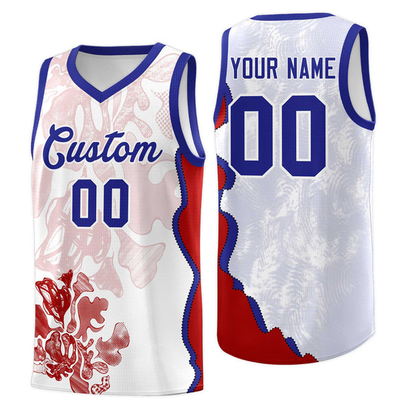 Custom White Royal Basketball Jersey - Illusion Flower Graffiti Moisture-Wicking | BuyFootballJersey