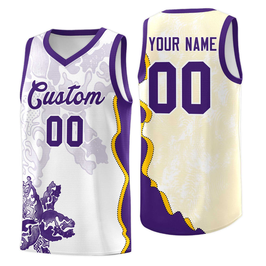 Custom White Purple Basketball Jersey - Illusion Flower Graffiti Wrinkle-Resistant | BuyFootballJersey