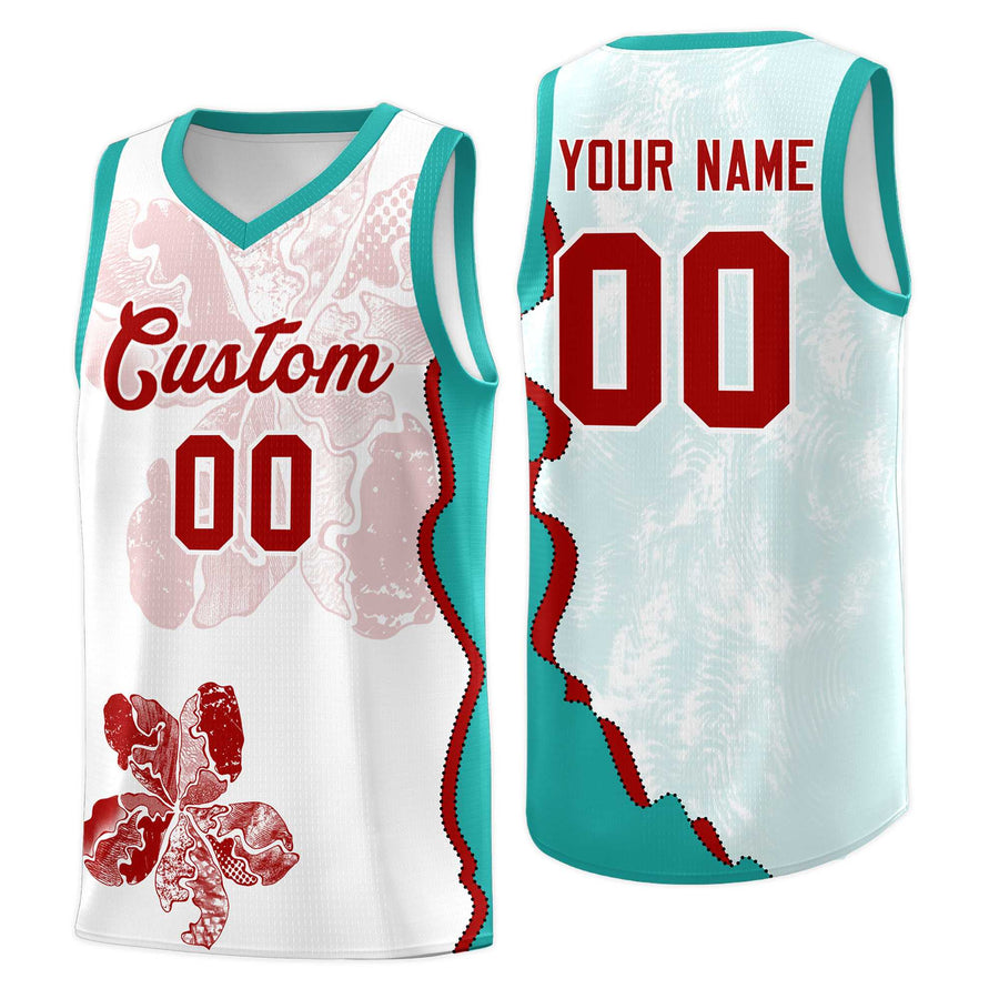 Custom White Aqua Basketball Jersey - Illusion Flower Graffiti Breathable | BuyFootballJersey