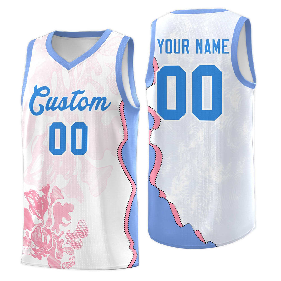 Custom White Light Blue Basketball Jersey - Illusion Flower Graffiti Lightweight | BuyFootballJersey