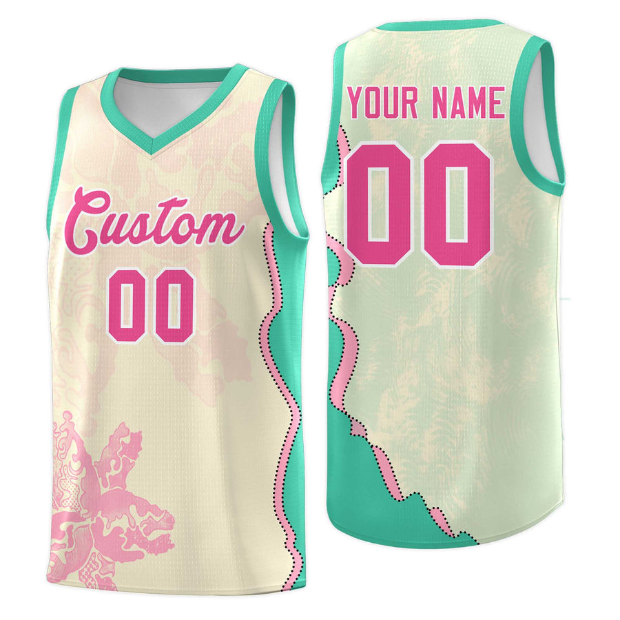Custom Rose Red Bright Green Basketball Jersey - Illusion Flower Graffiti Stretch Fabric | BuyFootballJersey