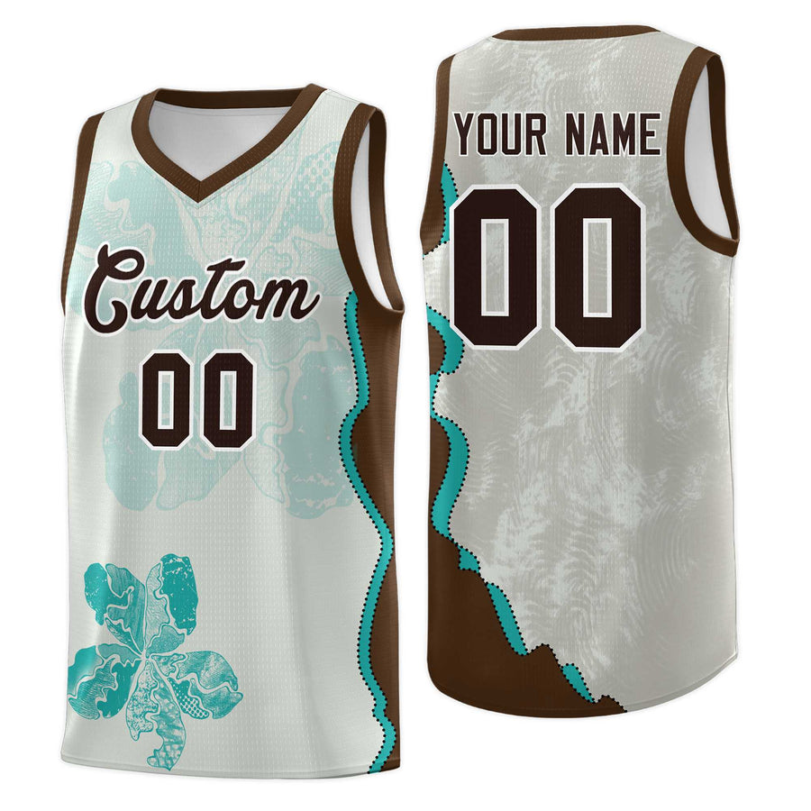 Custom Gray Brown Basketball Jersey - Illusion Flower Graffiti Moisture-Wicking | BuyFootballJersey