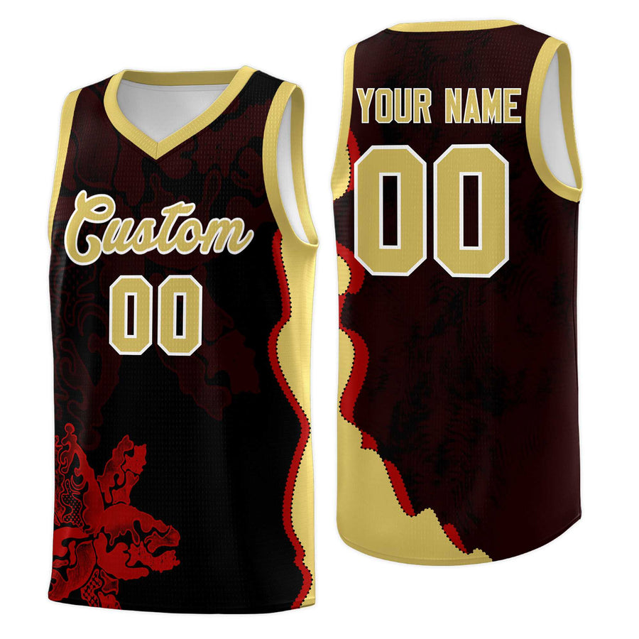 Custom Black Old Gold Basketball Jersey - Illusion Flower Graffiti Drapable | BuyFootballJersey