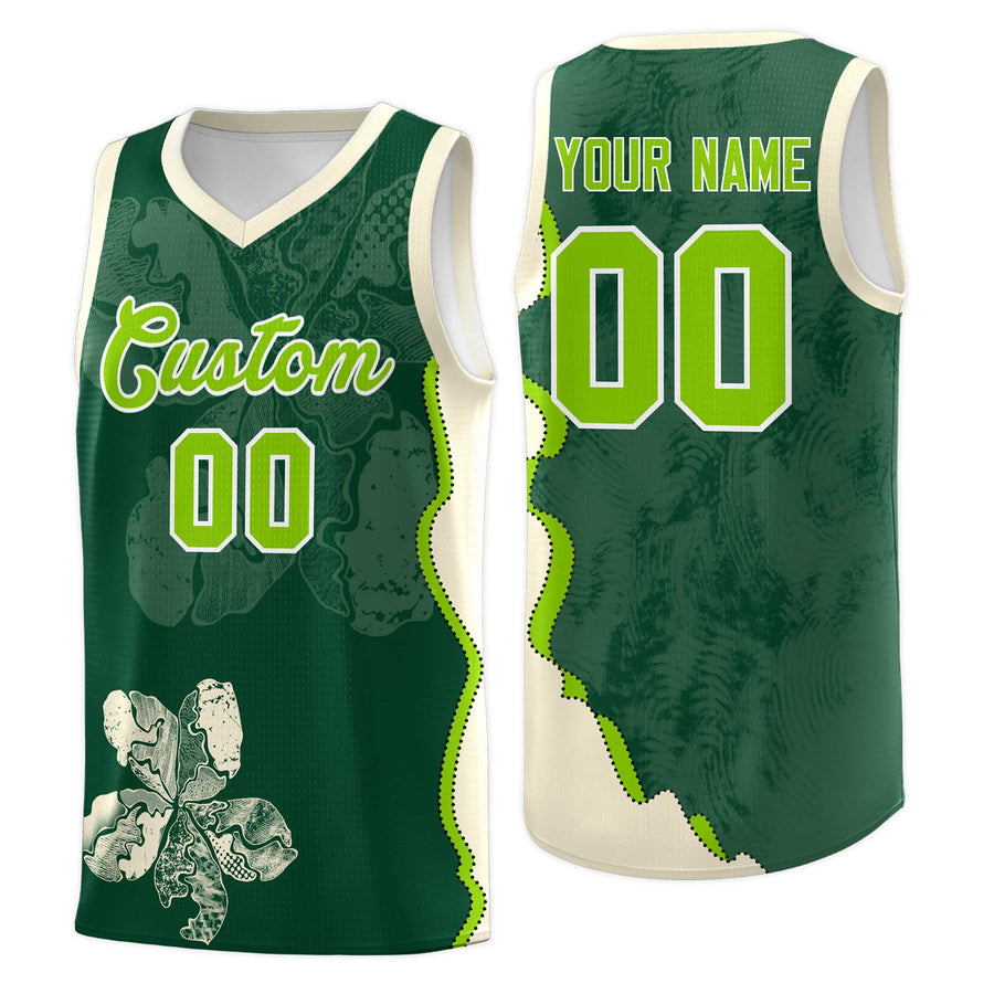 Custom Green Cream Basketball Jersey - Illusion Flower Graffiti Sublimation Printing | BuyFootballJersey