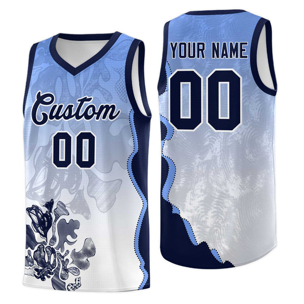 Custom White Navy Basketball Jersey - Illusion Flower Gradient Stretch Fabric | BuyFootballJersey