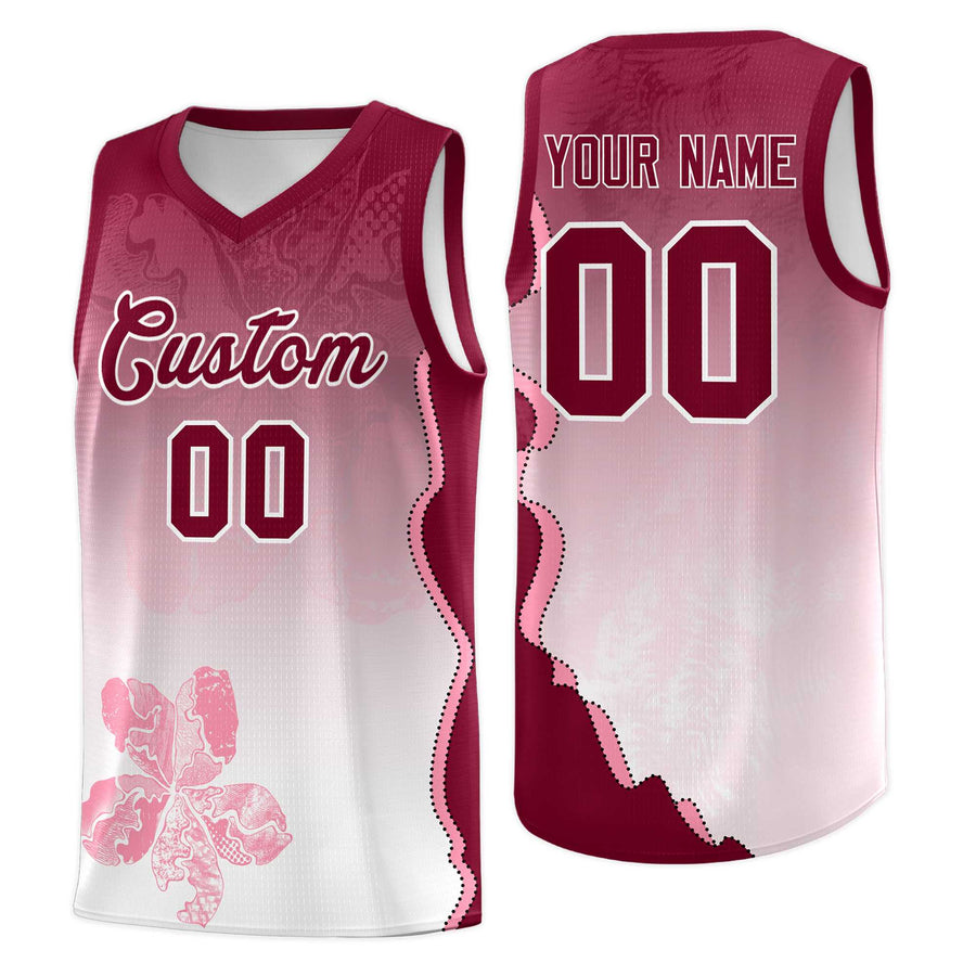 Custom White Crimson Basketball Jersey - Illusion Flower Gradient Wrinkle-Resistant | BuyFootballJersey