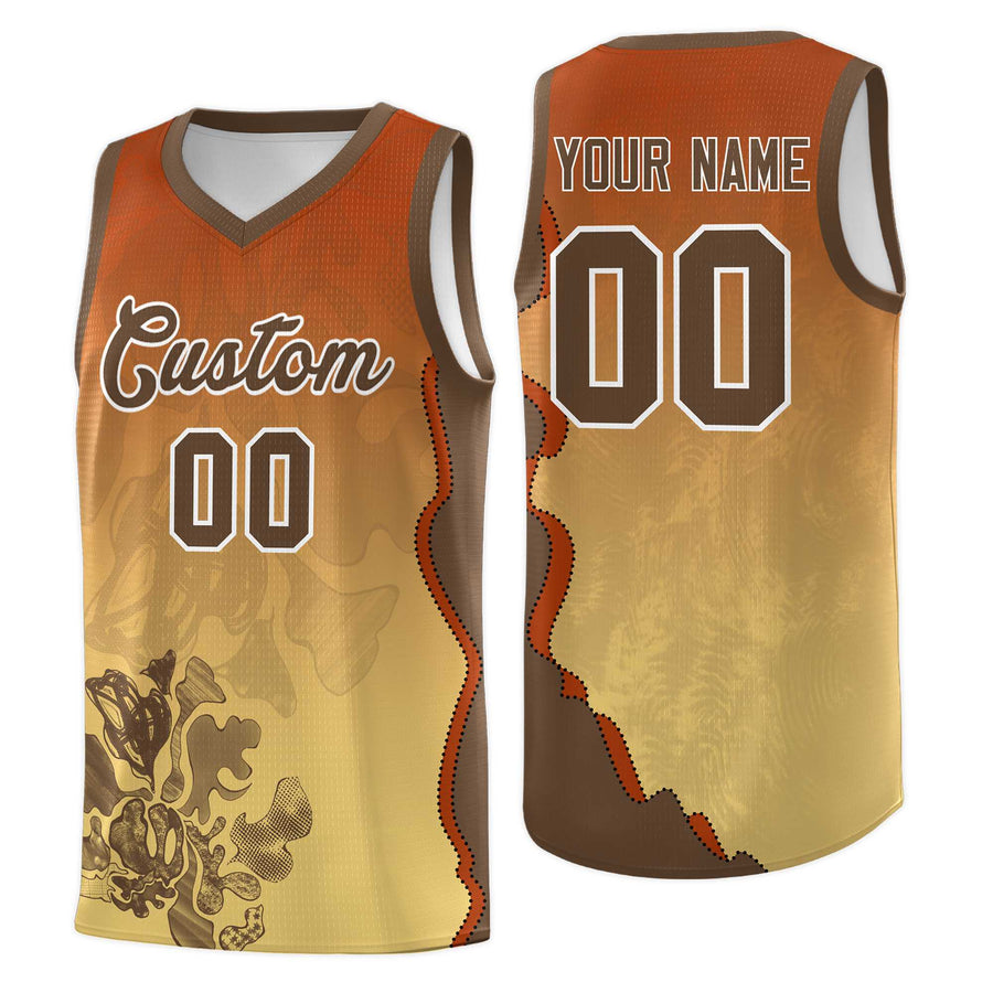 Custom Khaki Dark Orange Basketball Jersey - Illusion Flower Gradient Breathable | BuyFootballJersey