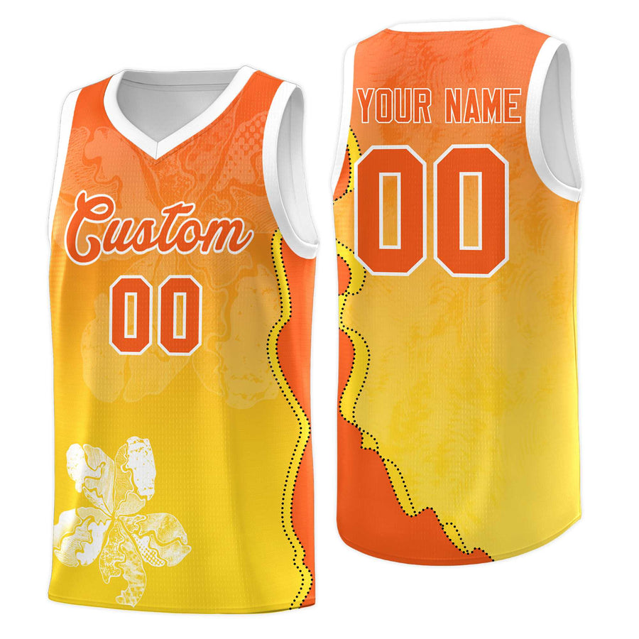 Custom Gold Orange Basketball Jersey - Illusion Flower Gradient Quick-Drying | BuyFootballJersey