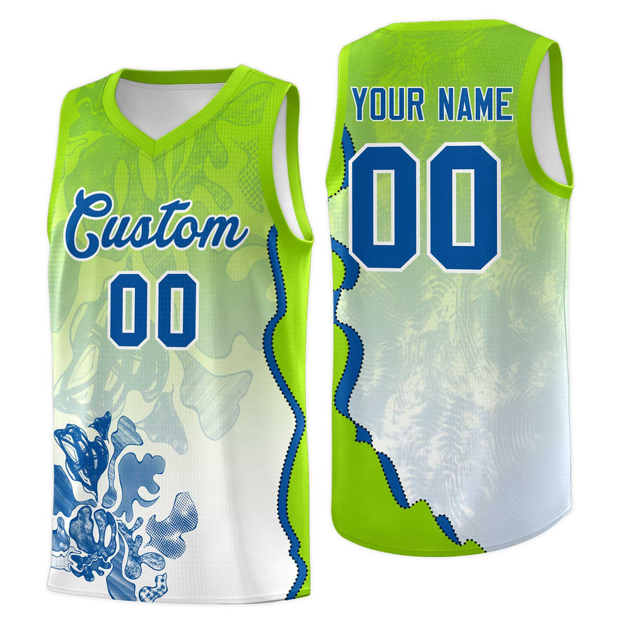 Custom Neon Green Royal Basketball Jersey - Illusion Flower Gradient Drapable | BuyFootballJersey