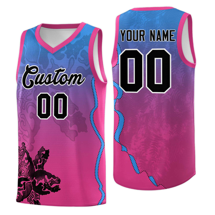 Custom Pink Light Blue Basketball Jersey - Illusion Flower Gradient Sublimation Printing | BuyFootballJersey