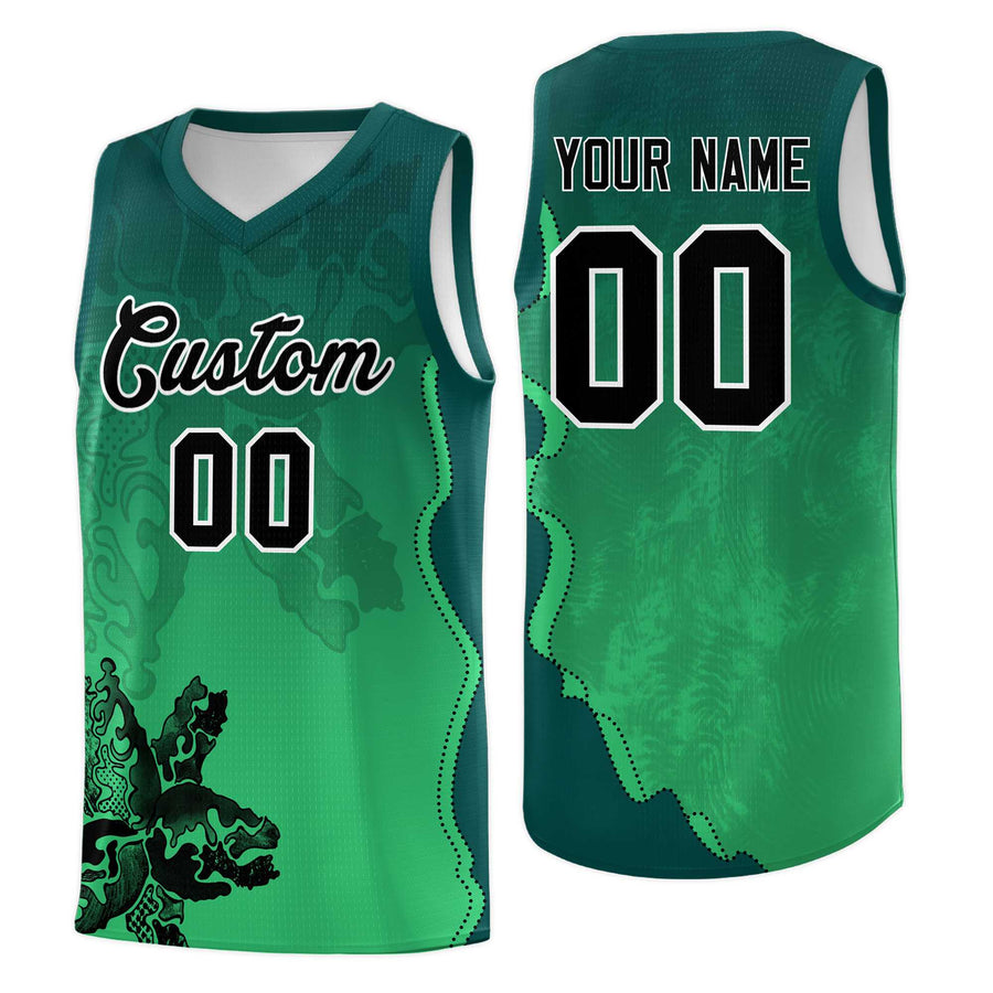 Custom Bright Green Midnight Green Basketball Jersey - Illusion Flower Gradient Wrinkle-Resistant | BuyFootballJersey