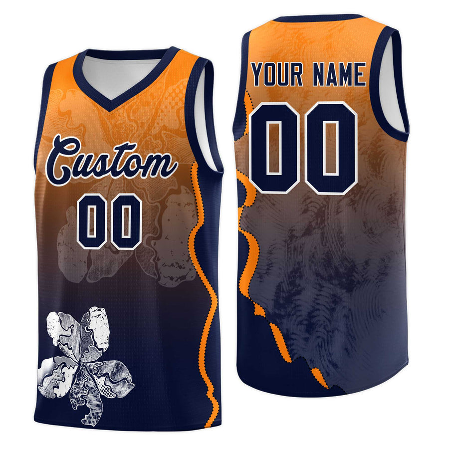 Custom Navy Orange Basketball Jersey - Illusion Flower Gradient Breathable | BuyFootballJersey