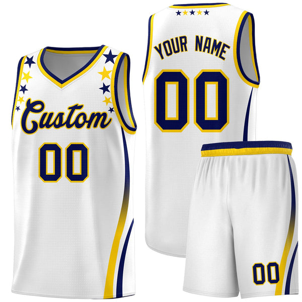 Custom White Shoulders Star Pattern Side Color Block Sports Uniform Basketball Jersey | BuyFootballJersey