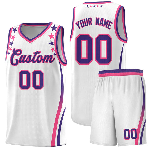 Custom White Shoulders Star Pattern Side Color Block Sports Uniform Basketball Jersey | BuyFootballJersey