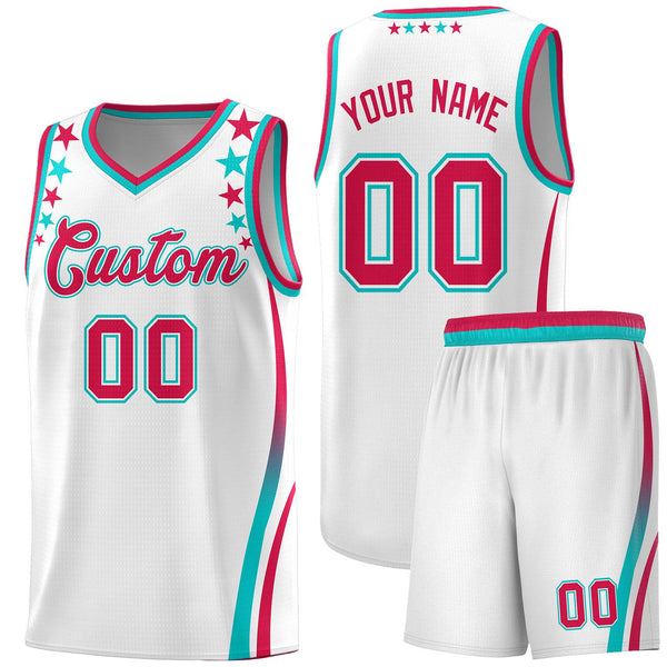Custom White Shoulders Star Pattern Side Color Block Sports Uniform Basketball Jersey | BuyFootballJersey
