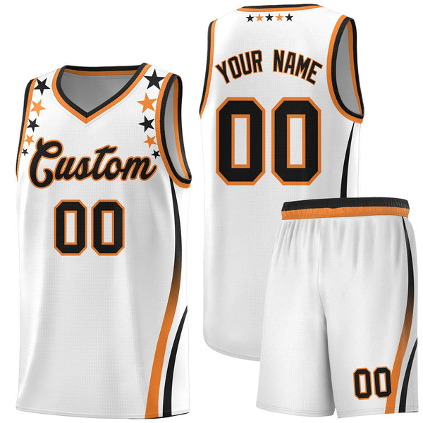 Custom White Shoulders Star Pattern Side Color Block Sports Uniform Basketball Jersey | BuyFootballJersey