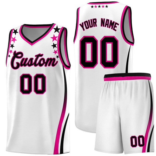 Custom White Shoulders Star Pattern Side Color Block Sports Uniform Basketball Jersey | BuyFootballJersey