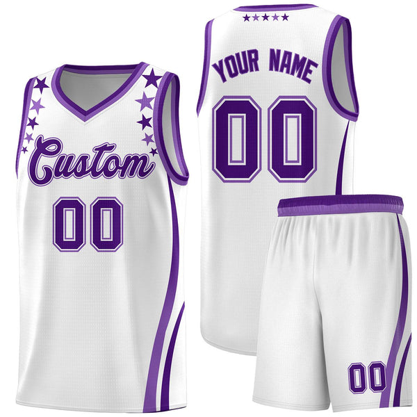 Custom White Shoulders Star Pattern Side Color Block Sports Uniform Basketball Jersey | BuyFootballJersey