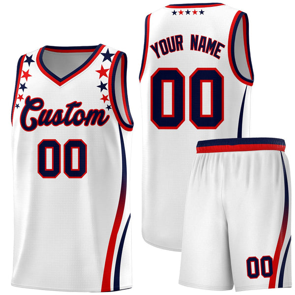 Custom White Shoulders Star Pattern Side Color Block Sports Uniform Basketball Jersey | BuyFootballJersey